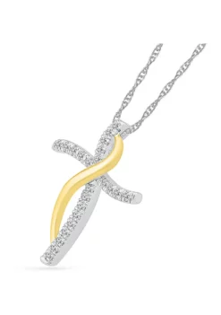 Flash Sale 😉 1/8 ct. t.w. 10k Yellow Gold and Sterling Silver Cross Pendant Necklace by Belk & Co. ⭐ -DealsBelk & Co. Store Belk 12840
