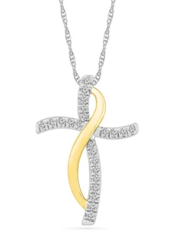 Flash Sale 😉 1/8 ct. t.w. 10k Yellow Gold and Sterling Silver Cross Pendant Necklace by Belk & Co. ⭐ -DealsBelk & Co. Store Belk 12841