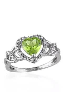 Hot Sale 🧨 Sterling Silver Peridot and Diamond Heart Ring by Belk & Co. 👏