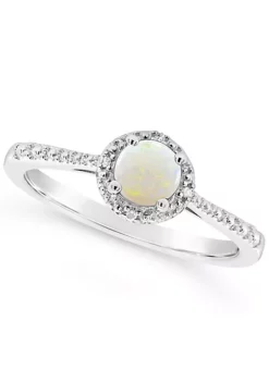 Brand new 🌟 Sterling Silver 5mm Round Opal Diamond Accent Halo Ring by Belk & Co. 🎉