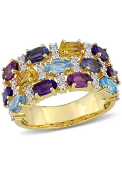 Best deal โ Multi-Gemstone Triple- Row Ring in Yellow Plated Sterling Silver by Belk & Co. ๐งจ