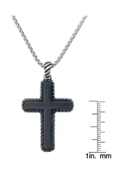Cheapest 😀 Stainless Steel Cross Pendant with Black and Blue Ion Plating on 24" Round Box Chain by Belk & Co. 🌟 -DealsBelk & Co. Store Belk 12887