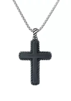 Cheapest 😀 Stainless Steel Cross Pendant with Black and Blue Ion Plating on 24" Round Box Chain by Belk & Co. 🌟 -DealsBelk & Co. Store Belk 12888