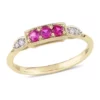 Cheap 😉 1/4 ct. t.w. Created Ruby and Diamond Accent 3-Stone Ring in 10k Yellow Gold by Belk & Co. 🔥
