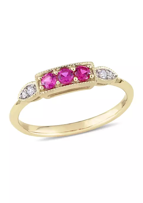 Cheap 😉 1/4 ct. t.w. Created Ruby and Diamond Accent 3-Stone Ring in 10k Yellow Gold by Belk & Co. 🔥 3 Cheap 😉 1/4 ct. t.w. Created Ruby and Diamond Accent 3-Stone Ring in 10k Yellow Gold by Belk & Co. 🔥 - Image 3