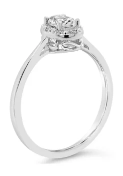 Top 10 ⌛ Sterling Silver 6x4mm Oval White Topaz Diamond Accent Halo Ring by Belk & Co. ✔️ -DealsBelk & Co. Store Belk 12942