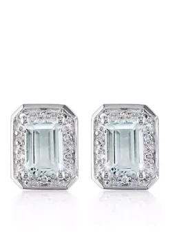 Coupon ❤️ Sterling Silver Aquamarine and Diamond Stud Earrings by Belk & Co. 🔥
