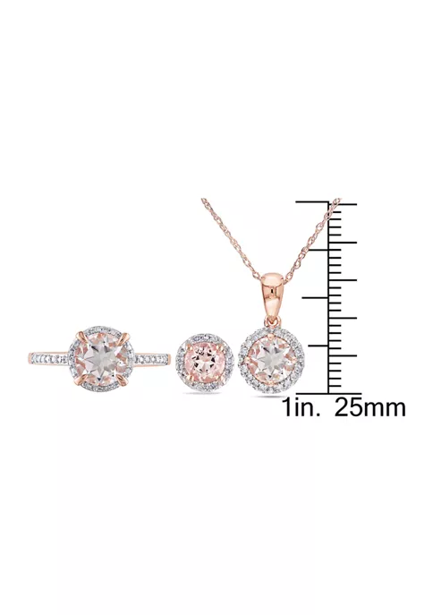 Promo 🌟 3 ct. t.w. Morganite and 1/5 ct. t.w. Diamond Halo Ring, Necklace, and Stud Earrings Set in 10k Rose Gold by Belk & Co. 👏 4 Promo 🌟 3 ct. t.w. Morganite and 1/5 ct. t.w. Diamond Halo Ring, Necklace, and Stud Earrings Set in 10k Rose Gold by Belk & Co. 👏 - Image 4