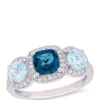 Hot Sale 😍 2.17 ct. t.w. London and Sky-Blue Topaz and 1/3 ct. t.w. Diamond 3-Stone Halo Ring in Sterling Silver by Belk & Co. 💯