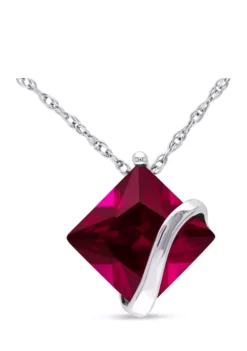 Best Pirce ✔️ 3 ct. t.w. Created Ruby Square Solitaire Pendant with Chain in 10k White Gold by Belk & Co. 🤩 -DealsBelk & Co. Store Belk 13106