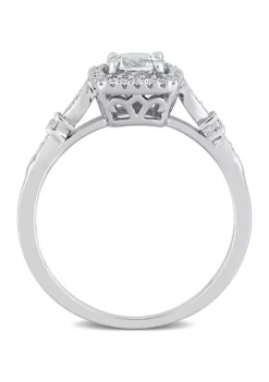 Best Sale 🎉 3/8 CT TGW Aquamarine and 1/7 CT TW Diamond Halo Ring in Sterling Silver by Belk & Co. 🔔 -DealsBelk & Co. Store Belk 13150