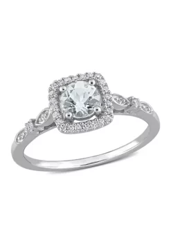 Best Sale 🎉 3/8 CT TGW Aquamarine and 1/7 CT TW Diamond Halo Ring in Sterling Silver by Belk & Co. 🔔 -DealsBelk & Co. Store Belk 13151