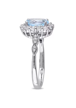 Promo 👍 Oval Shape Blue Topaz, White Topaz and Diamond Accent Vintage Ring in 14k White Gold by Belk & Co. ⌛ -DealsBelk & Co. Store Belk 13226