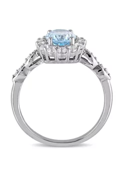 Promo 👍 Oval Shape Blue Topaz, White Topaz and Diamond Accent Vintage Ring in 14k White Gold by Belk & Co. ⌛ -DealsBelk & Co. Store Belk 13227