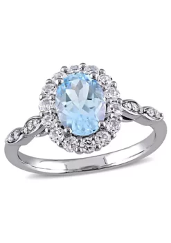 Promo 👍 Oval Shape Blue Topaz, White Topaz and Diamond Accent Vintage Ring in 14k White Gold by Belk & Co. ⌛ -DealsBelk & Co. Store Belk 13230