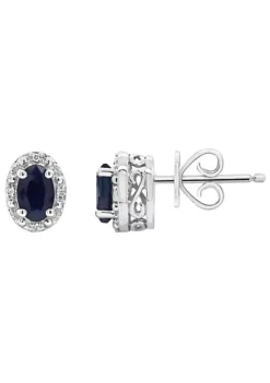 Deals 🛒 Sterling Silver 6x4mm Oval Sapphire Diamond Accent Halo Stud Earrings by Belk & Co. ✨