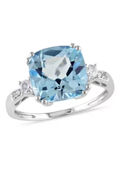 Best deal ⌛ 5.65 ct. t.g.w. Created White Sapphire, Sky Blue Topaz and 1/10 ct. t.w. Diamond Cocktail Ring in 10K White Gold by Belk & Co. ✔️