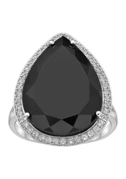 Coupon 👍 15 ct t.w. Black Onyx and 1/5 ct. t.w. White Topaz Ring in Sterling Silver by Belk & Co. ❤️