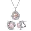 Promo ❤️ 2-Piece Set of 9.5-10.5MM Pink Freshwater Cultured Pearl and 2.39 ct. t.g.w. Cubic Zirconia Earrings and Pendant with Chain in Sterling Silver by Belk & Co. 🌟