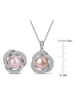 Promo ❤️ 2-Piece Set of 9.5-10.5MM Pink Freshwater Cultured Pearl and 2.39 ct. t.g.w. Cubic Zirconia Earrings and Pendant with Chain in Sterling Silver by Belk & Co. 🌟 -DealsBelk & Co. Store Belk 13283