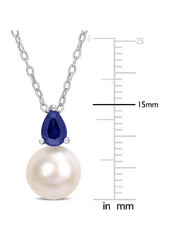 New 😀 Lab Created 8.5-9mm White Freshwater Cultured Pearl and 5/8 CT TGW Created Blue Sapphire Solitaire Pendant with Chain in Sterling Silver by Belk & Co. 🎁 -DealsBelk & Co. Store Belk 13293