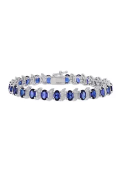 Buy ✨ Lab Created 13.20 ct. t.g.w. Created Blue Sapphire and Diamond Accent S-Link Bracelet in Sterling Silver by Belk & Co. 🎁 -DealsBelk & Co. Store Belk 13300