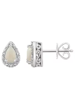 Top 10 🎁 Sterling Silver 6x4mm Pear Shaped Opal Diamond Accent Halo Stud Earrings by Belk & Co. 🎁