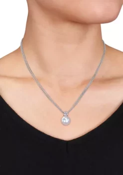 Top 10 😉 11-12 Millimeter Cultured Freshwater Pearl and 3/4 ct. t.w. White Topaz Pendant with Chain in Sterling Silver by Belk & Co. ⌛ -DealsBelk & Co. Store Belk 13372