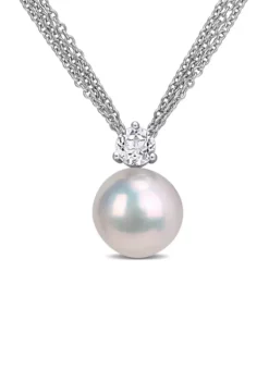 Top 10 😉 11-12 Millimeter Cultured Freshwater Pearl and 3/4 ct. t.w. White Topaz Pendant with Chain in Sterling Silver by Belk & Co. ⌛ -DealsBelk & Co. Store Belk 13373