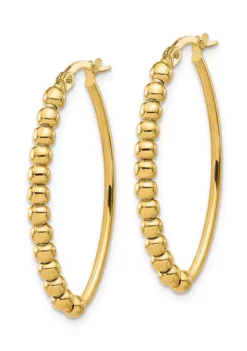 Coupon 🛒 14K Yellow Gold Polished Beaded Oval Hoop Earrings by Belk & Co. 🤩 -DealsBelk & Co. Store Belk 13392