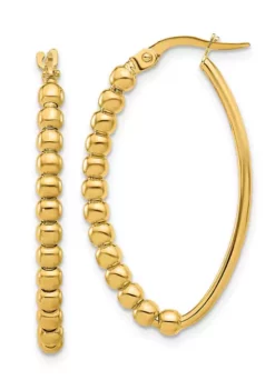 Coupon 🛒 14K Yellow Gold Polished Beaded Oval Hoop Earrings by Belk & Co. 🤩 -DealsBelk & Co. Store Belk 13396