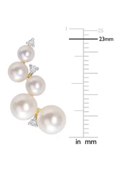 New 🔔 Freshwater Cultured Pearl and 1/4 CT TGW White Topaz Climber Earrings in Yellow Gold Plated Sterling Silver by Belk & Co. ❤️ -DealsBelk & Co. Store Belk 13427