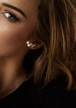 New 🔔 Freshwater Cultured Pearl and 1/4 CT TGW White Topaz Climber Earrings in Yellow Gold Plated Sterling Silver by Belk & Co. ❤️ -DealsBelk & Co. Store Belk 13428