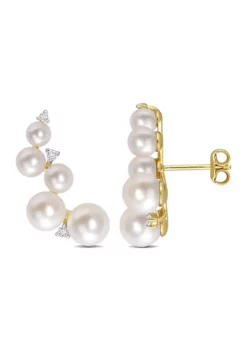 New 🔔 Freshwater Cultured Pearl and 1/4 CT TGW White Topaz Climber Earrings in Yellow Gold Plated Sterling Silver by Belk & Co. ❤️ -DealsBelk & Co. Store Belk 13429
