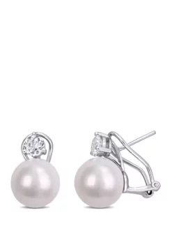 Deals 🌟 Pearl and 1.17 ct. t.w. White Topaz Earrings in Sterling Silver by Belk & Co. 👏