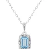 Best Sale ✔️ Sterling Silver 6x4mm Emerald Cut Aquamarine Diamond Accent Halo Pendant Necklace by Belk & Co. 😉