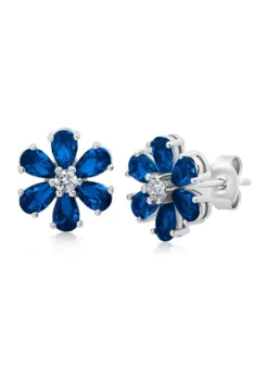 Deals 🛒 Created Blue Sapphire Flower Stud Earrings in 925 Sterling Silver by Belk & Co. ❤️