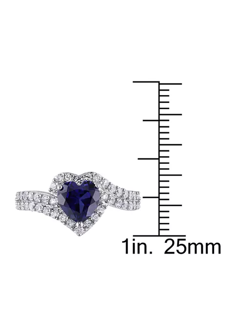 Top 10 🔔 Lab Created Created Blue and Created White Sapphire Heart Halo Double Row Ring in Sterling Silver by Belk & Co. 🥰 2 Top 10 🔔 Lab Created Created Blue and Created White Sapphire Heart Halo Double Row Ring in Sterling Silver by Belk & Co. 🥰 - Image 2