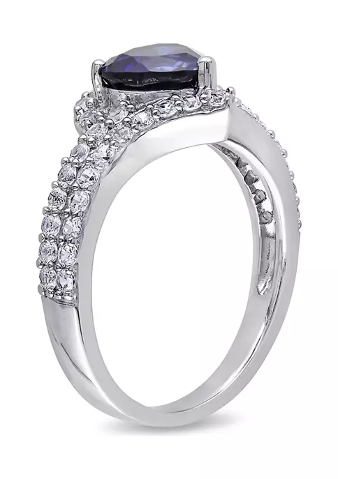Top 10 🔔 Lab Created Created Blue and Created White Sapphire Heart Halo Double Row Ring in Sterling Silver by Belk & Co. 🥰 3 Top 10 🔔 Lab Created Created Blue and Created White Sapphire Heart Halo Double Row Ring in Sterling Silver by Belk & Co. 🥰 - Image 3