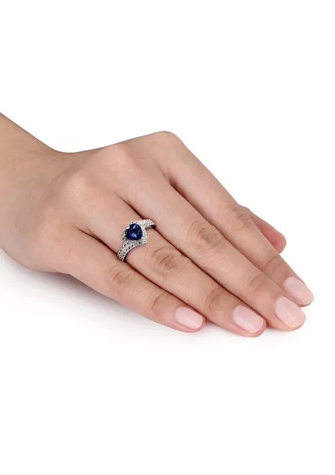 Top 10 🔔 Lab Created Created Blue and Created White Sapphire Heart Halo Double Row Ring in Sterling Silver by Belk & Co. 🥰 4 Top 10 🔔 Lab Created Created Blue and Created White Sapphire Heart Halo Double Row Ring in Sterling Silver by Belk & Co. 🥰 - Image 4