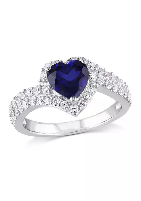 Top 10 🔔 Lab Created Created Blue and Created White Sapphire Heart Halo Double Row Ring in Sterling Silver by Belk & Co. 🥰 5 Top 10 🔔 Lab Created Created Blue and Created White Sapphire Heart Halo Double Row Ring in Sterling Silver by Belk & Co. 🥰 - Image 5
