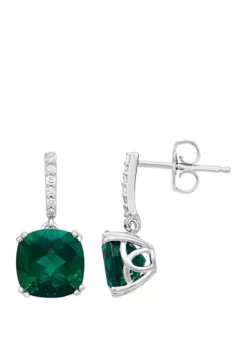 Best Sale 🥰 4.4 ct. t.w. Created Emerald and 1/10 ct. t.w. Diamond Drop Earrings in Sterling Silver by Belk & Co. 😀 -DealsBelk & Co. Store Belk 13535