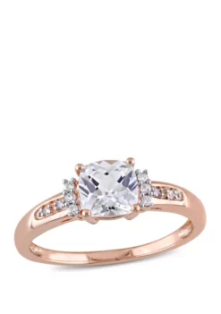 Promo ⭐ 1.25 ct. t.w. Lab Created White Sapphire and 1/10 ct. t.w. Diamond Accent Engagement Ring in 10K Rose Gold by Belk & Co. 🎁