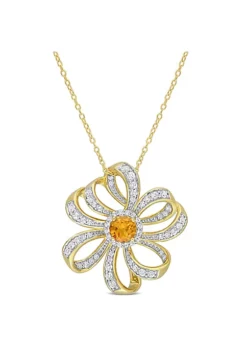Best Pirce 😉 2 ct. t.g.w. Madeira Citrine and White Topaz Flower Pendant with Chain in 18K Yellow Gold Plated Sterling Silver by Belk & Co. 👏