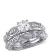 Best Pirce 😀 1.75 ct. t.w. Lab Created White Sapphire and 1/10 ct. t.w. Diamond Vintage Filigree Bridal Set in 10K White Gold by Belk & Co. 😀