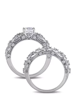 Best Pirce 😀 1.75 ct. t.w. Lab Created White Sapphire and 1/10 ct. t.w. Diamond Vintage Filigree Bridal Set in 10K White Gold by Belk & Co. 😀 -DealsBelk & Co. Store Belk 13631