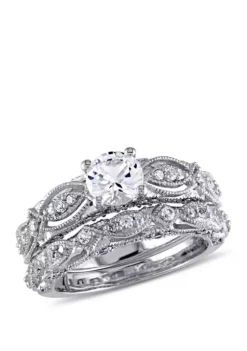 Best Pirce 😀 1.75 ct. t.w. Lab Created White Sapphire and 1/10 ct. t.w. Diamond Vintage Filigree Bridal Set in 10K White Gold by Belk & Co. 😀 -DealsBelk & Co. Store Belk 13634