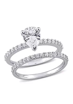 Best Pirce ๐ Lab Created Pear Cut Created White Sapphire Engagement Ring and Matching Eternity Ring 2pc Set in 10K White Gold by Belk & Co. โค๏ธ