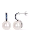 Hot Sale ❤️ 5/8 ct. t.w. Freshwater Cultured Pearl and Sapphire Drop Earrings in 10k White Gold by Belk & Co. ⭐