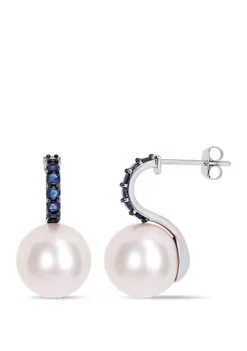 Hot Sale ❤️ 5/8 ct. t.w. Freshwater Cultured Pearl and Sapphire Drop Earrings in 10k White Gold by Belk & Co. ⭐ -DealsBelk & Co. Store Belk 13687